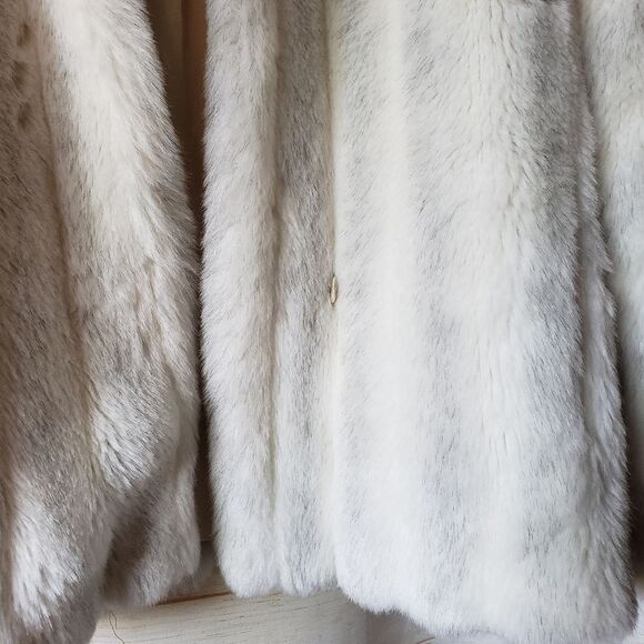 Vintage Avec Tu Glenoit Lined Faux Fur Coat 1970 Size 13 Made in USA Cream Gray - Picture 7 of 16